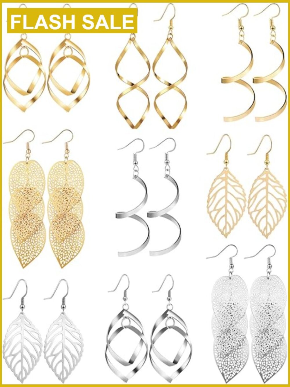 9 Pairs Alloy Dangle Earrings Fringed Tassel Boho Drop Styles